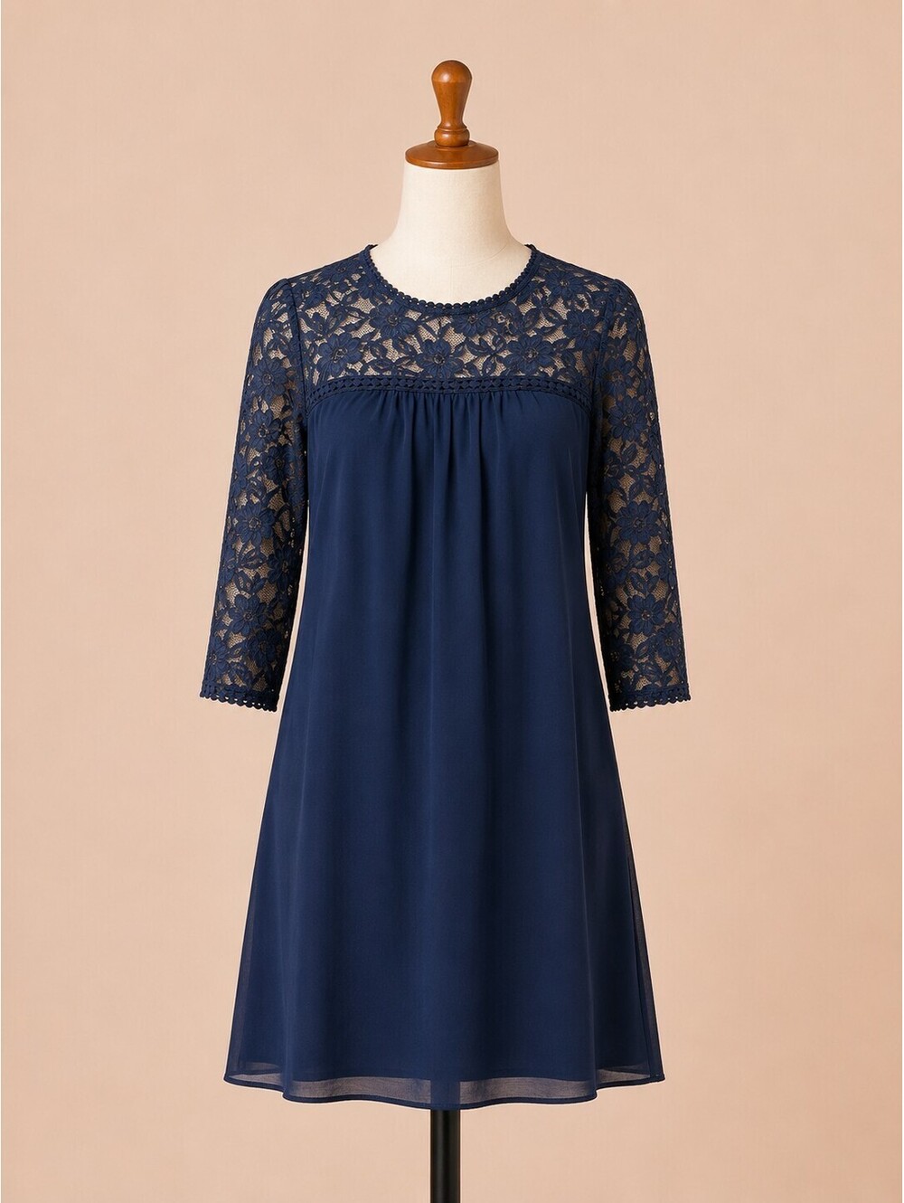 Luxology Navy Blue Lace Yoke Long Sleeve Dress – Size 6